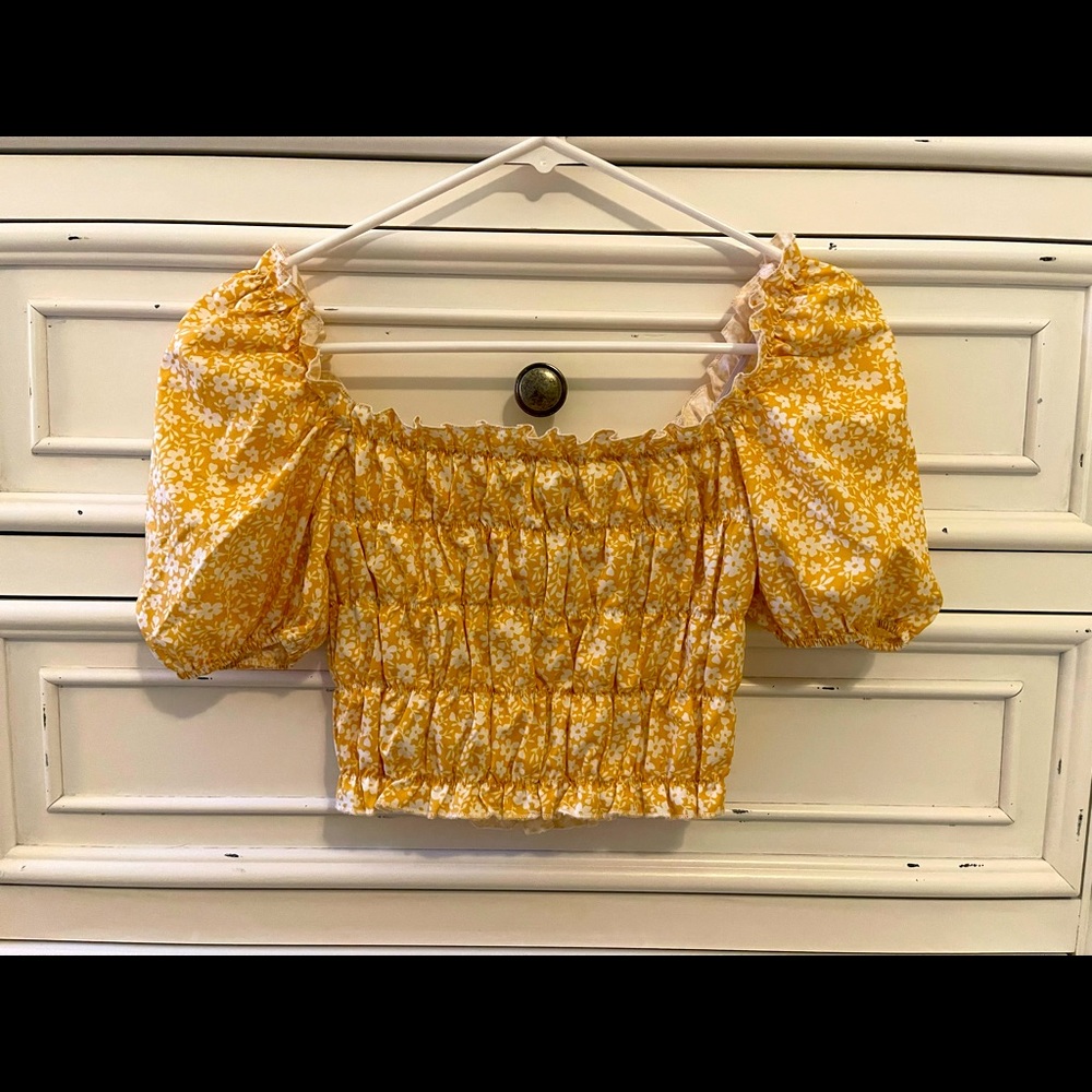 Shein Yellow Flower Crap Top - XS